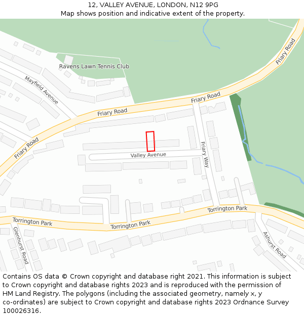 12, VALLEY AVENUE, LONDON, N12 9PG: Location map and indicative extent of plot