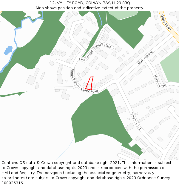 12, VALLEY ROAD, COLWYN BAY, LL29 8RQ: Location map and indicative extent of plot
