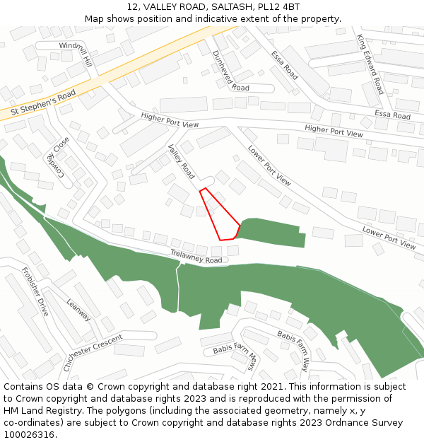 12, VALLEY ROAD, SALTASH, PL12 4BT: Location map and indicative extent of plot