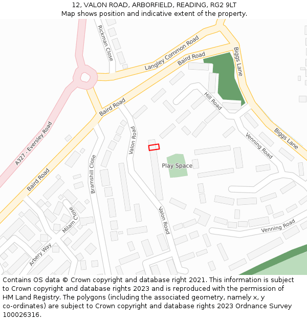 12, VALON ROAD, ARBORFIELD, READING, RG2 9LT: Location map and indicative extent of plot