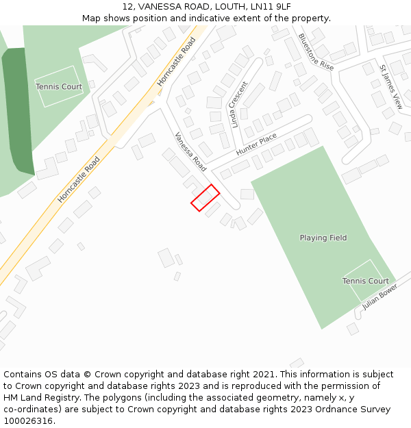 12, VANESSA ROAD, LOUTH, LN11 9LF: Location map and indicative extent of plot