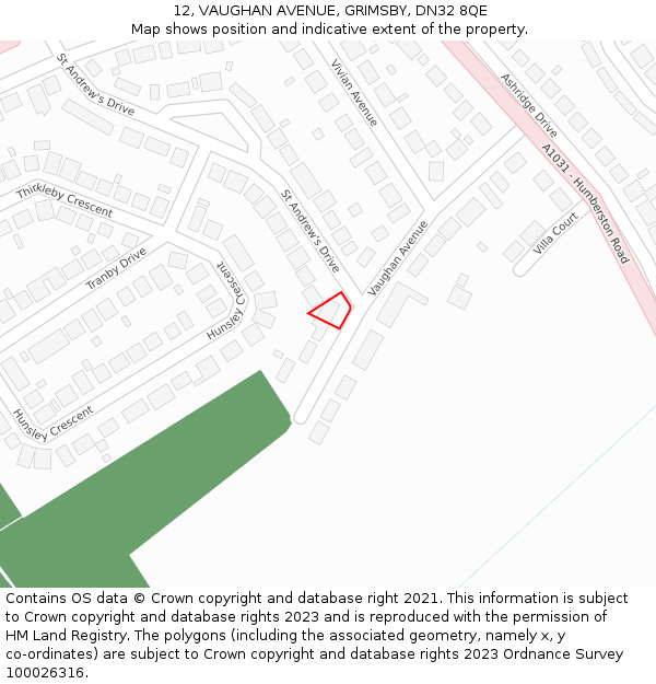 12, VAUGHAN AVENUE, GRIMSBY, DN32 8QE: Location map and indicative extent of plot