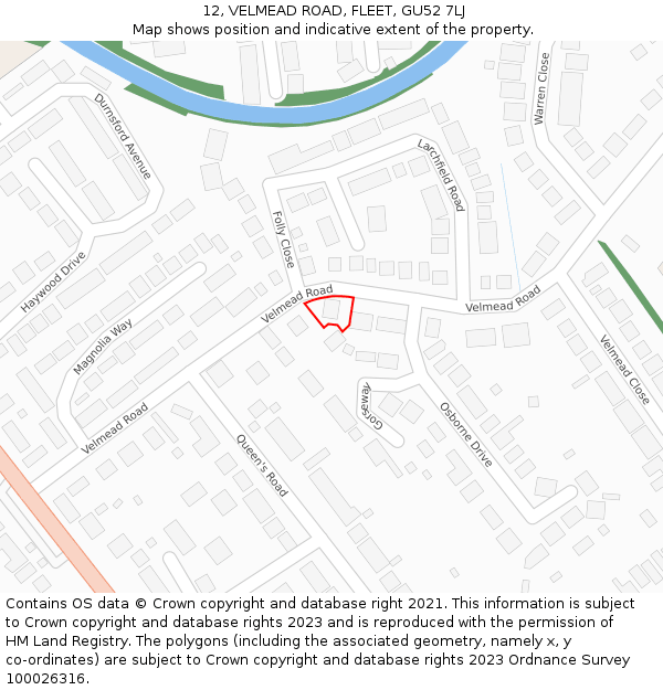12, VELMEAD ROAD, FLEET, GU52 7LJ: Location map and indicative extent of plot