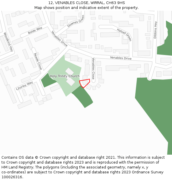 12, VENABLES CLOSE, WIRRAL, CH63 9HS: Location map and indicative extent of plot