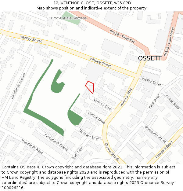 12, VENTNOR CLOSE, OSSETT, WF5 8PB: Location map and indicative extent of plot