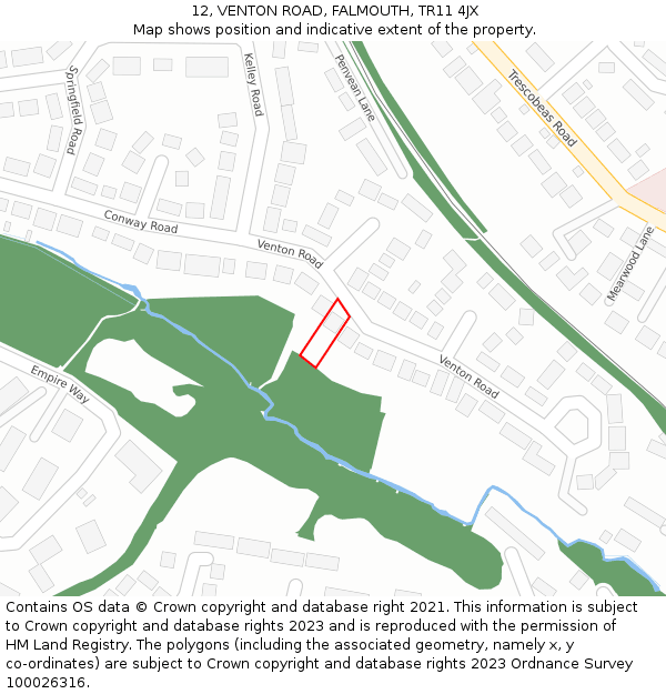 12, VENTON ROAD, FALMOUTH, TR11 4JX: Location map and indicative extent of plot