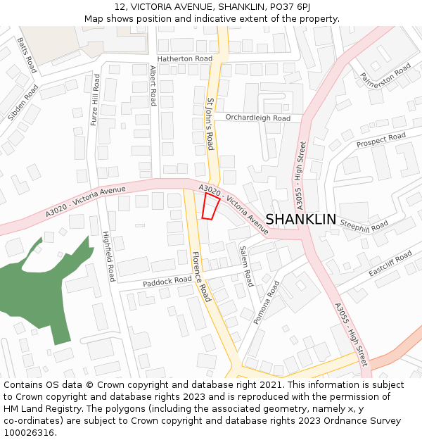 12, VICTORIA AVENUE, SHANKLIN, PO37 6PJ: Location map and indicative extent of plot