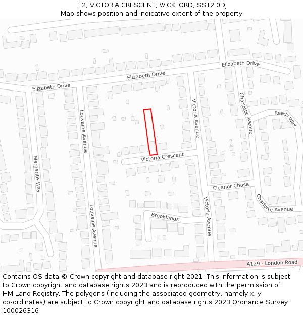 12, VICTORIA CRESCENT, WICKFORD, SS12 0DJ: Location map and indicative extent of plot