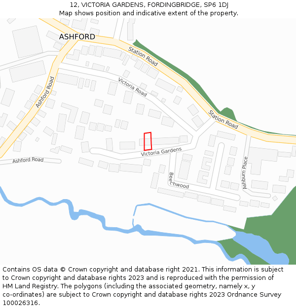 12, VICTORIA GARDENS, FORDINGBRIDGE, SP6 1DJ: Location map and indicative extent of plot