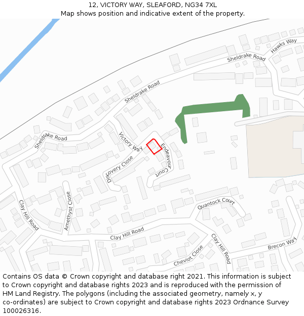 12, VICTORY WAY, SLEAFORD, NG34 7XL: Location map and indicative extent of plot