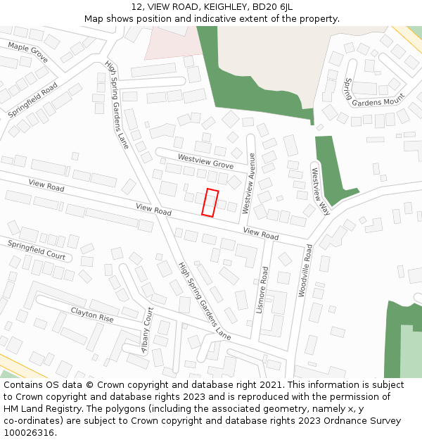 12, VIEW ROAD, KEIGHLEY, BD20 6JL: Location map and indicative extent of plot