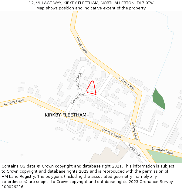 12, VILLAGE WAY, KIRKBY FLEETHAM, NORTHALLERTON, DL7 0TW: Location map and indicative extent of plot
