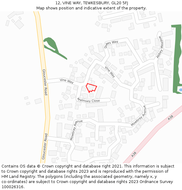 12, VINE WAY, TEWKESBURY, GL20 5FJ: Location map and indicative extent of plot