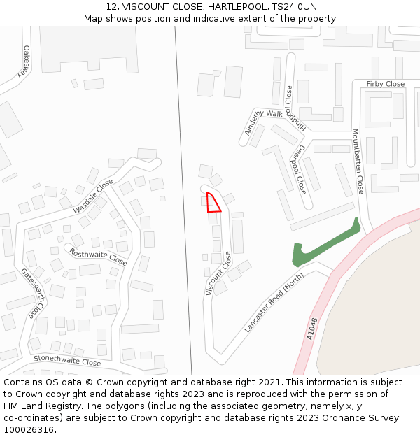 12, VISCOUNT CLOSE, HARTLEPOOL, TS24 0UN: Location map and indicative extent of plot