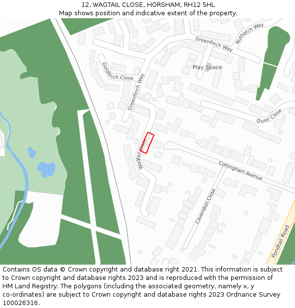 12, WAGTAIL CLOSE, HORSHAM, RH12 5HL: Location map and indicative extent of plot