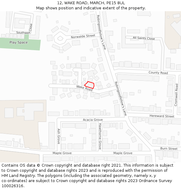 12, WAKE ROAD, MARCH, PE15 8UL: Location map and indicative extent of plot