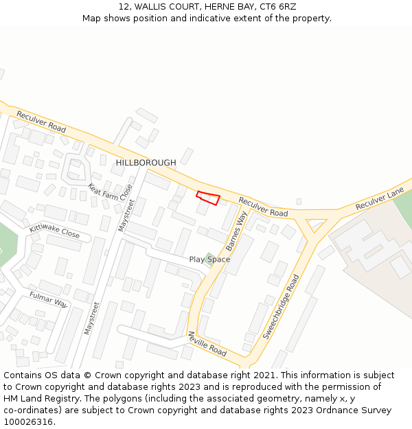 12, WALLIS COURT, HERNE BAY, CT6 6RZ: Location map and indicative extent of plot