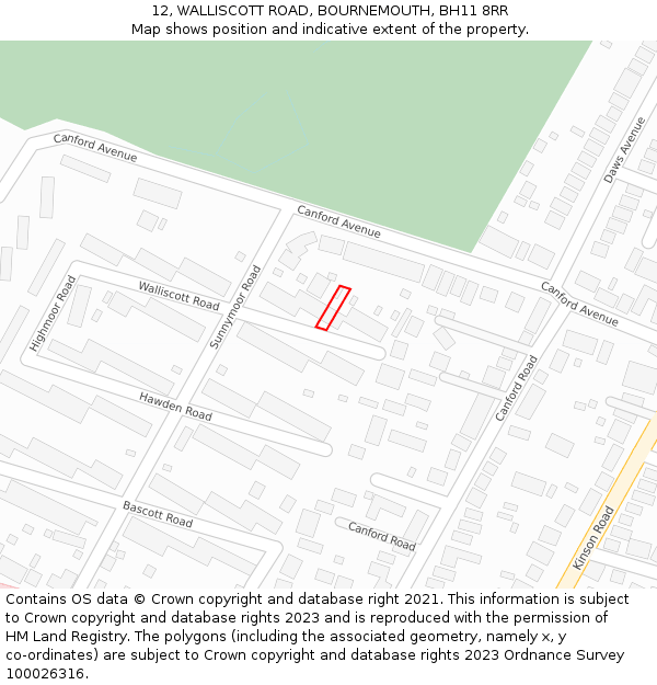 12, WALLISCOTT ROAD, BOURNEMOUTH, BH11 8RR: Location map and indicative extent of plot