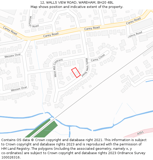 12, WALLS VIEW ROAD, WAREHAM, BH20 4BL: Location map and indicative extent of plot