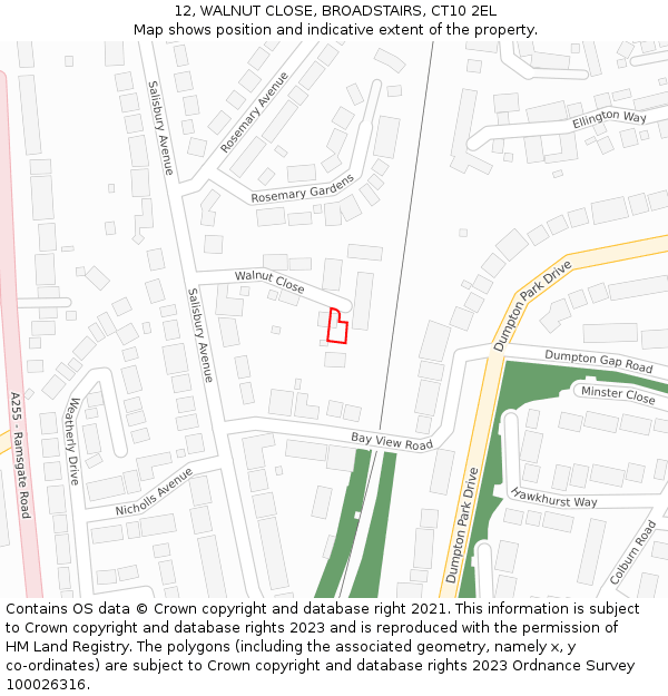 12, WALNUT CLOSE, BROADSTAIRS, CT10 2EL: Location map and indicative extent of plot