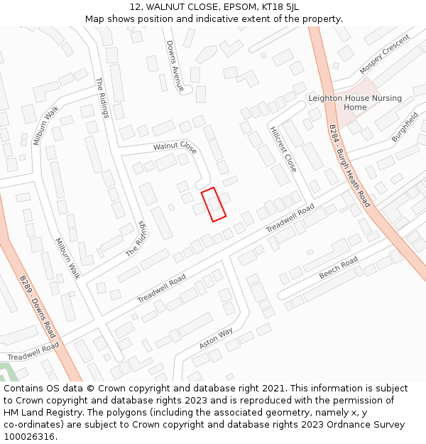 12, WALNUT CLOSE, EPSOM, KT18 5JL: Location map and indicative extent of plot