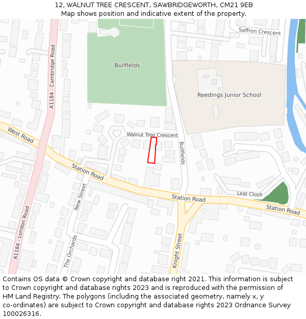 12, WALNUT TREE CRESCENT, SAWBRIDGEWORTH, CM21 9EB: Location map and indicative extent of plot