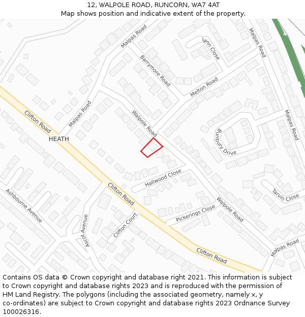 12, WALPOLE ROAD, RUNCORN, WA7 4AT: Location map and indicative extent of plot