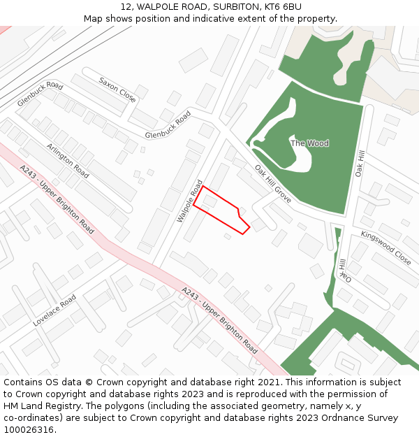 12, WALPOLE ROAD, SURBITON, KT6 6BU: Location map and indicative extent of plot