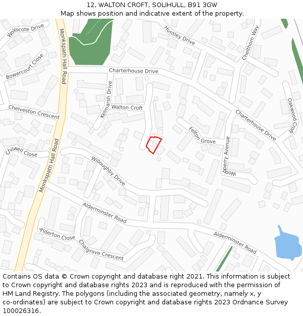 12, WALTON CROFT, SOLIHULL, B91 3GW: Location map and indicative extent of plot