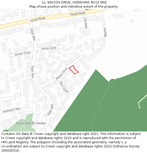 12, WALTON DRIVE, HORSHAM, RH13 6RQ: Location map and indicative extent of plot