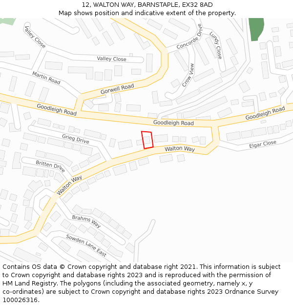 12, WALTON WAY, BARNSTAPLE, EX32 8AD: Location map and indicative extent of plot