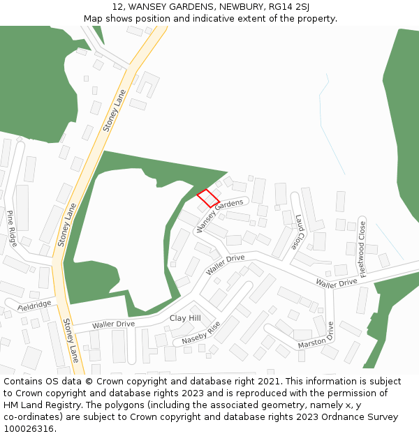 12, WANSEY GARDENS, NEWBURY, RG14 2SJ: Location map and indicative extent of plot