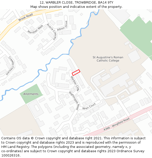 12, WARBLER CLOSE, TROWBRIDGE, BA14 9TY: Location map and indicative extent of plot