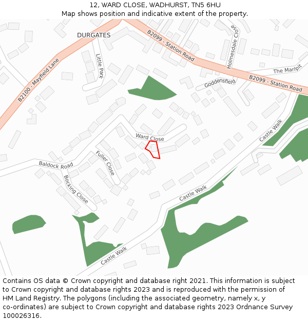 12, WARD CLOSE, WADHURST, TN5 6HU: Location map and indicative extent of plot