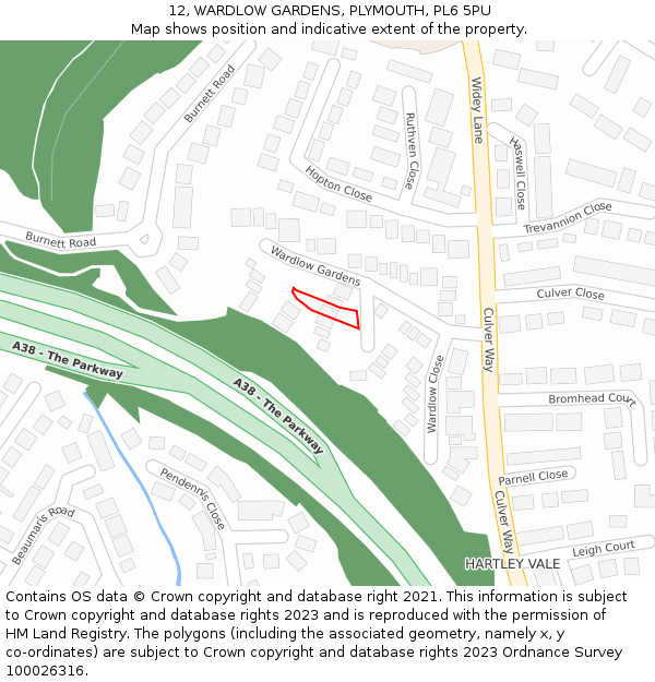 12, WARDLOW GARDENS, PLYMOUTH, PL6 5PU: Location map and indicative extent of plot