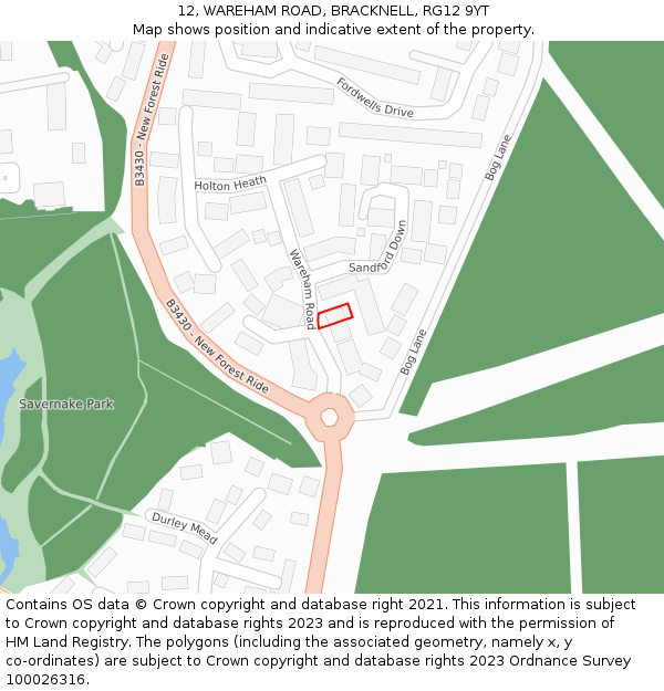 12, WAREHAM ROAD, BRACKNELL, RG12 9YT: Location map and indicative extent of plot