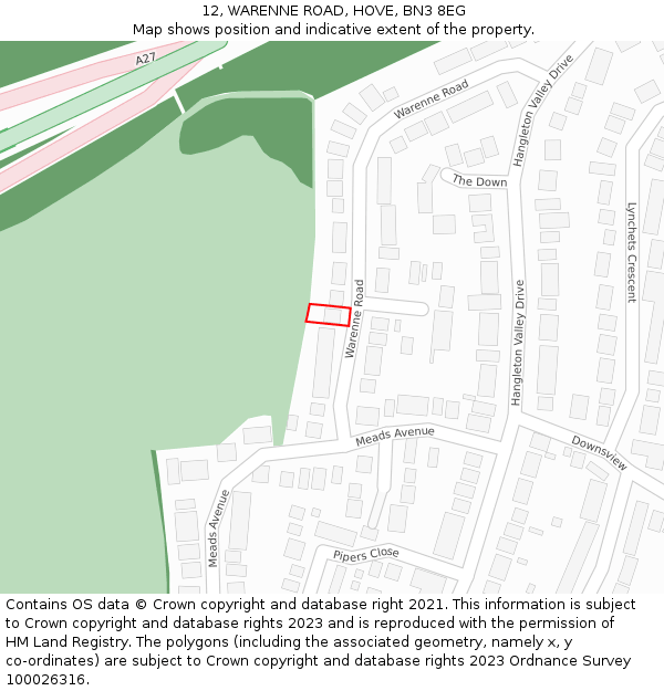 12, WARENNE ROAD, HOVE, BN3 8EG: Location map and indicative extent of plot