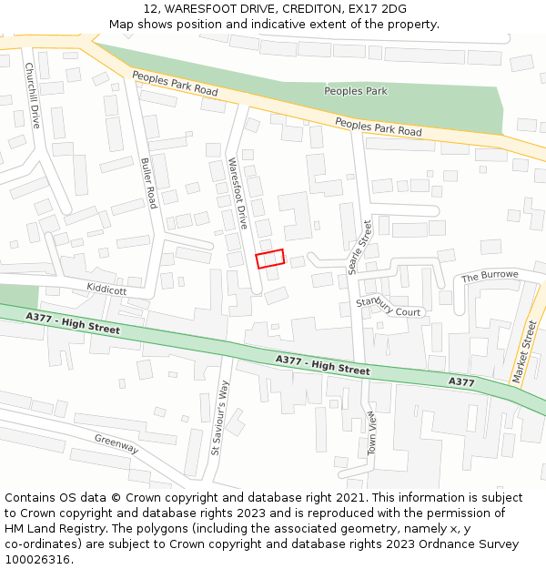 12, WARESFOOT DRIVE, CREDITON, EX17 2DG: Location map and indicative extent of plot