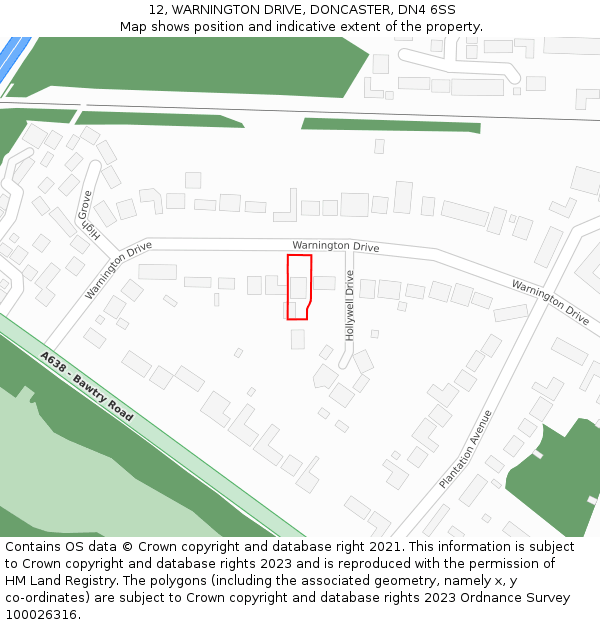 12, WARNINGTON DRIVE, DONCASTER, DN4 6SS: Location map and indicative extent of plot