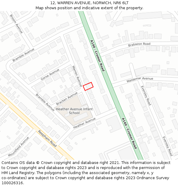 12, WARREN AVENUE, NORWICH, NR6 6LT: Location map and indicative extent of plot