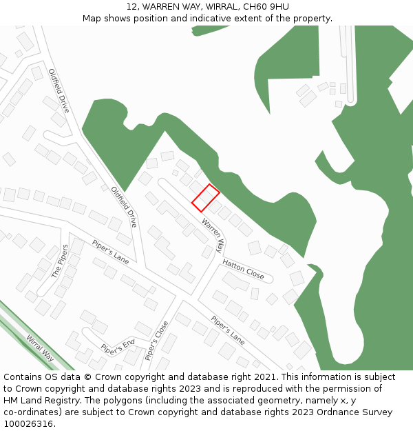 12, WARREN WAY, WIRRAL, CH60 9HU: Location map and indicative extent of plot