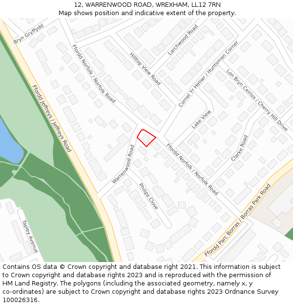 12, WARRENWOOD ROAD, WREXHAM, LL12 7RN: Location map and indicative extent of plot