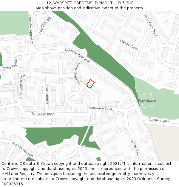 12, WARSPITE GARDENS, PLYMOUTH, PL5 3UE: Location map and indicative extent of plot