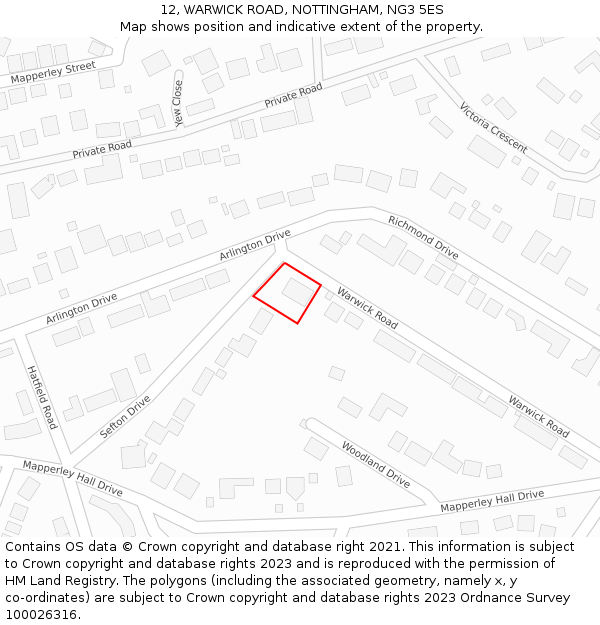 12, WARWICK ROAD, NOTTINGHAM, NG3 5ES: Location map and indicative extent of plot