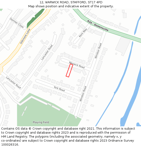 12, WARWICK ROAD, STAFFORD, ST17 4PD: Location map and indicative extent of plot