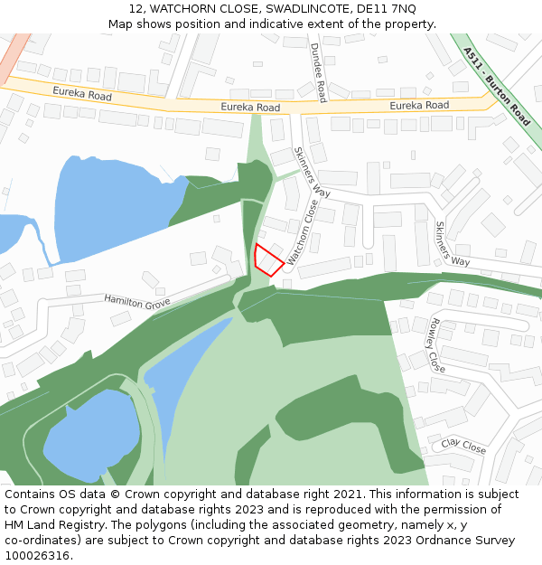 12, WATCHORN CLOSE, SWADLINCOTE, DE11 7NQ: Location map and indicative extent of plot