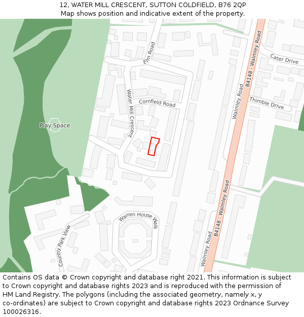 12, WATER MILL CRESCENT, SUTTON COLDFIELD, B76 2QP: Location map and indicative extent of plot