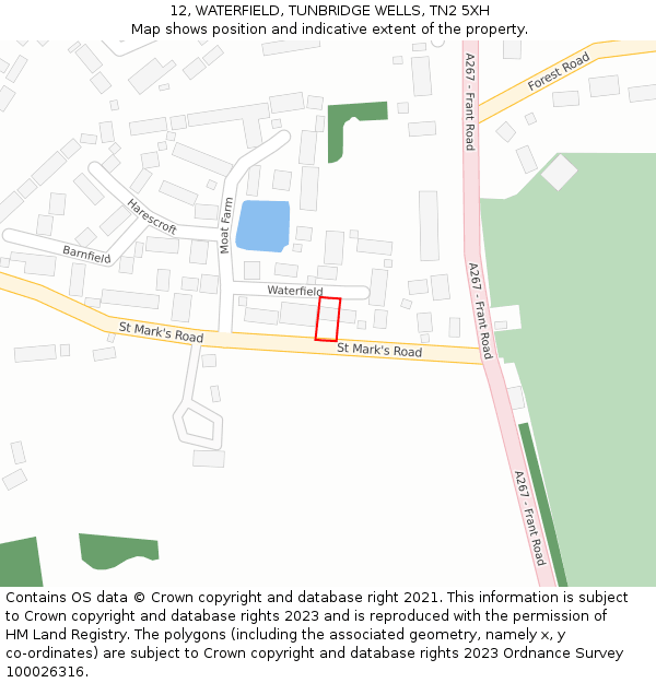 12, WATERFIELD, TUNBRIDGE WELLS, TN2 5XH: Location map and indicative extent of plot