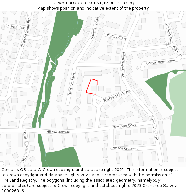 12, WATERLOO CRESCENT, RYDE, PO33 3QP: Location map and indicative extent of plot