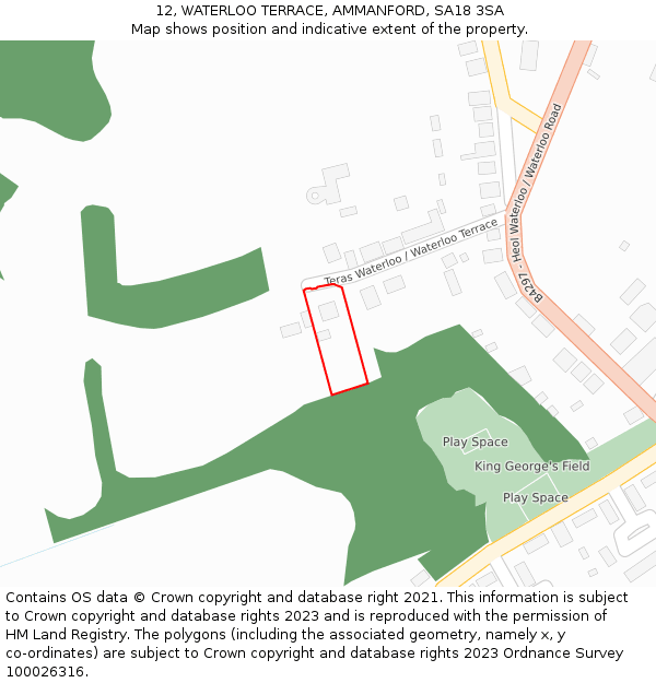 12, WATERLOO TERRACE, AMMANFORD, SA18 3SA: Location map and indicative extent of plot